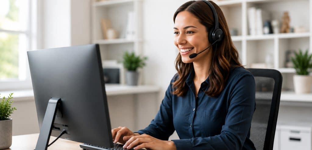 Live operator explaining what an answering service can do for a business