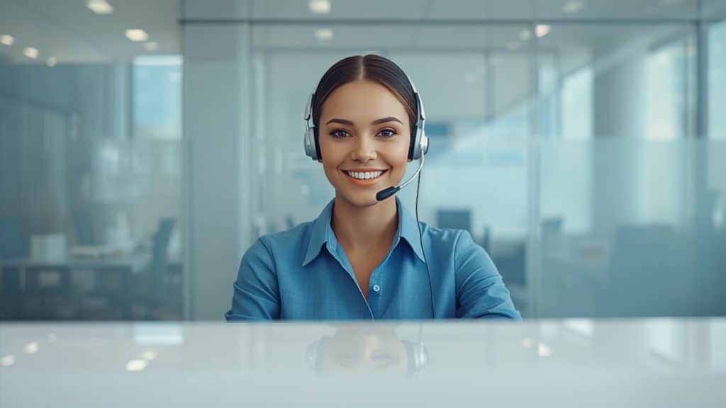 Live receptionist welcoming a caller with a smile