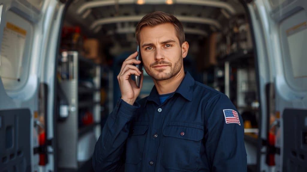 Plumber answering an emergency service call
