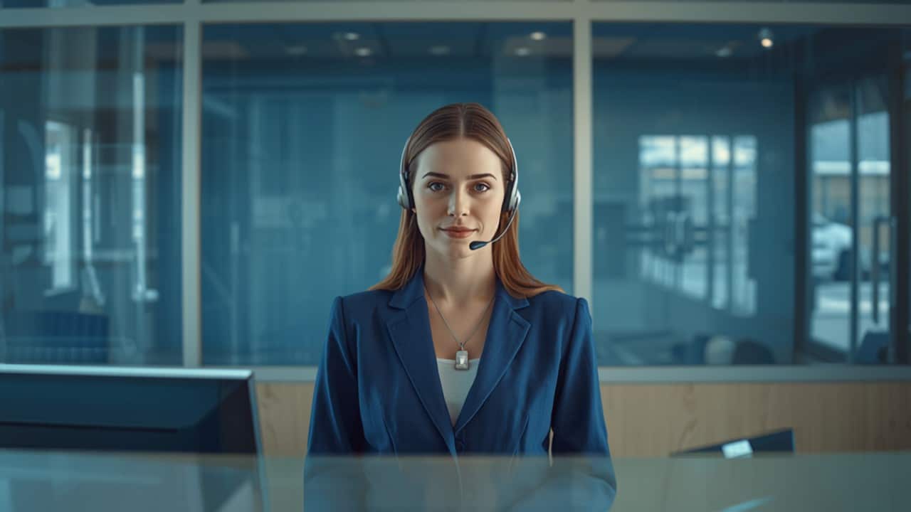 Front desk receptionist illustrating government answering services