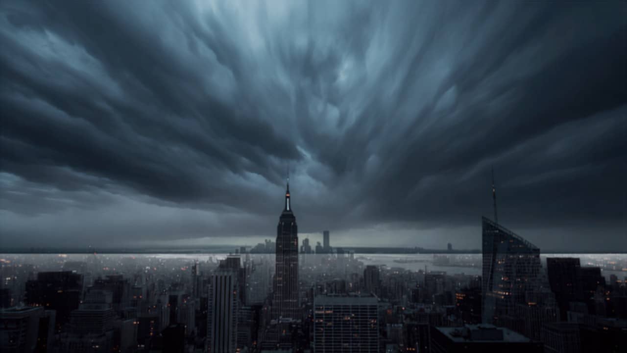 Storm clouds gathering over a city skyline — disaster recovery communications