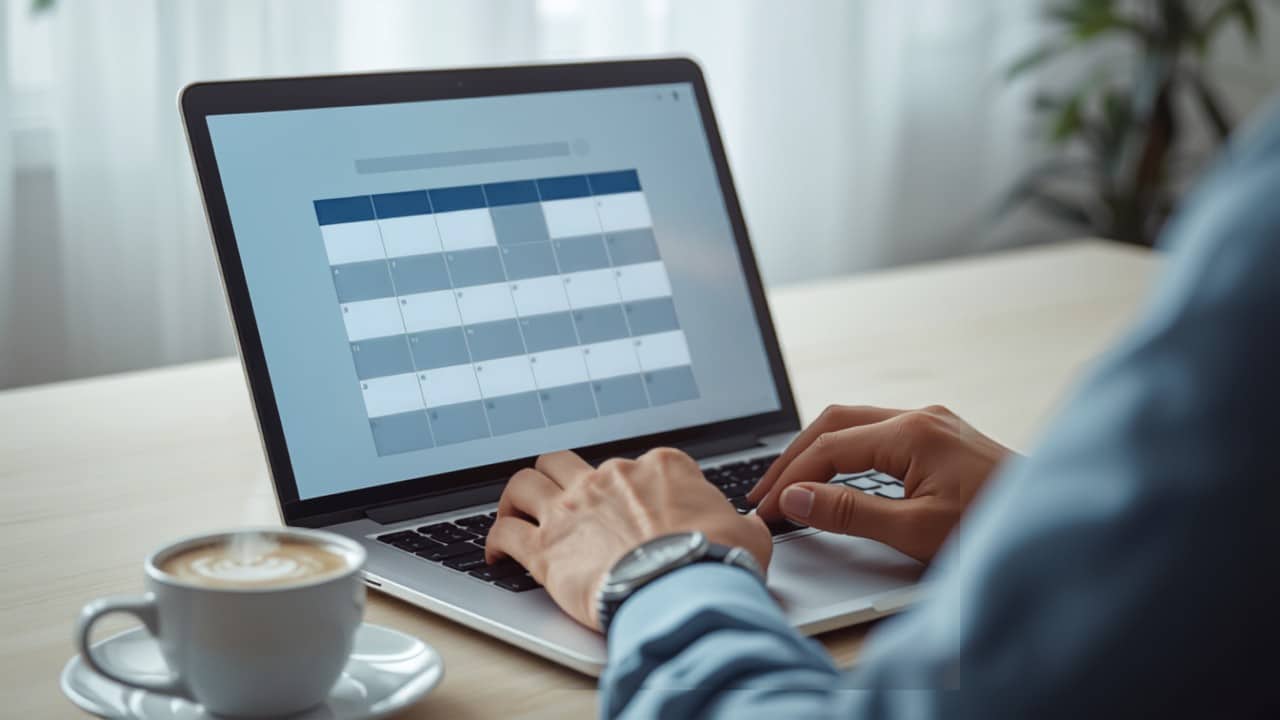 Hands using a laptop showing an appointment booking calendar — appointment scheduling best practices