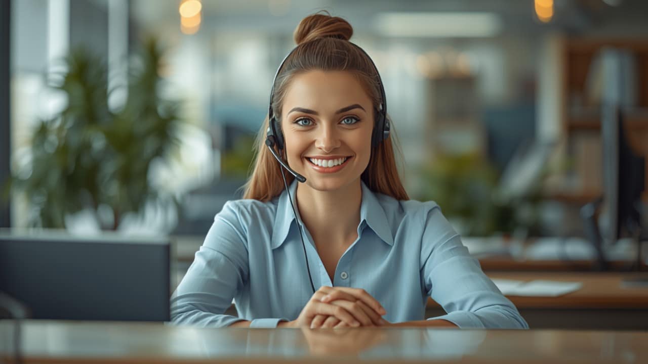 Smiling Customer Service Agent Smiling agent providing small business receptionist services